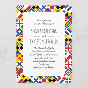 Invitation Mariage de motif de drapeau de signal nautique