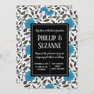 Invitation Mariage de motif Floral Vintage bleu