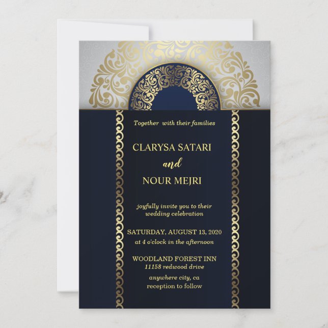 Invitation Mariage de motif géométrique chic et doré (Devant)