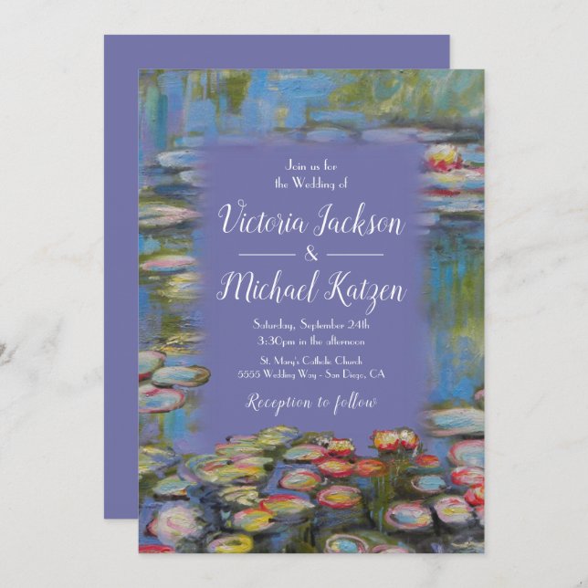 Invitation Mariage de nappes d'eau inspirées par Monet (Devant / Derrière)