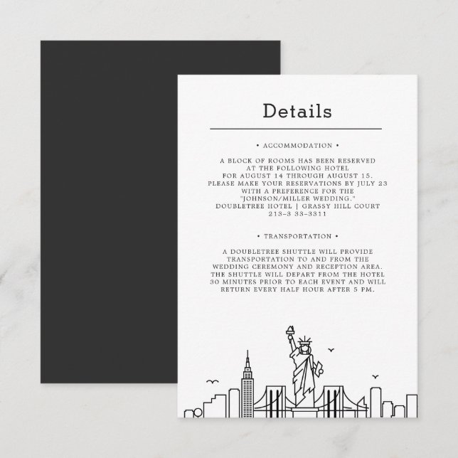Invitation Mariage de New York | Détails de l'invité (Devant / Derrière)