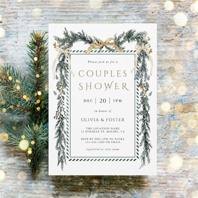 Invitation Mariage de Noël Couronne de couples Or & Vert      (Créateur téléchargé)