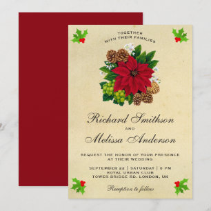Invitation Mariage de Noël de la fête Vintage Poinsettia