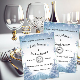 Invitation Mariage de Noël de Montagne Bleue Magique d'Hiver