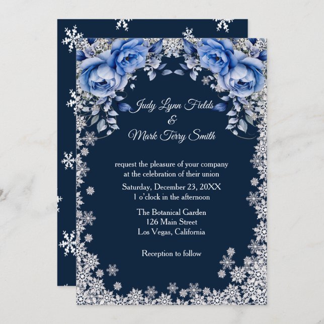 Invitation Mariage de Noël des Roses bleus (Devant / Derrière)