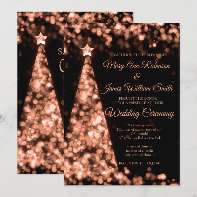 Invitation Mariage de Noël élégant Rose Gold Noir Fêtes de fi (Devant / Derrière)
