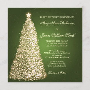 Invitation Mariage de Noël étincelant Gold Green