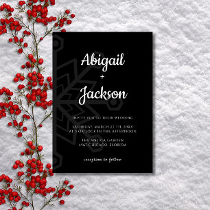 Invitation Mariage de Noël Flocon de Neige Minimaliste Noir