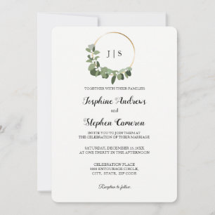 Invitation Mariage de Noël Gold Green Wreath Élégant