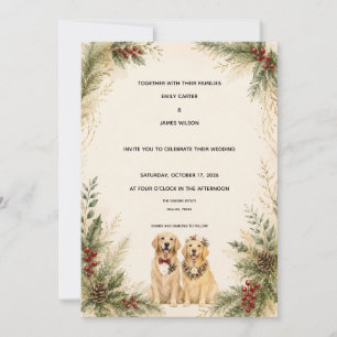 Invitation Mariage de Noël Personnalisé avec Retriever d'Or