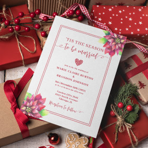 Invitation Mariage de Noël plat Red Poinsettia