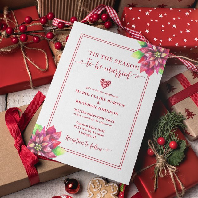 Invitation Mariage de Noël plat Red Poinsettia (Créateur téléchargé)