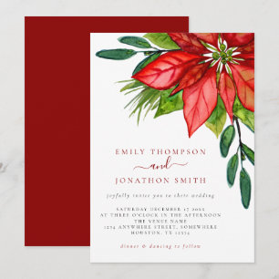 Invitation Mariage de Noël Rouge Poinsettia Foliing