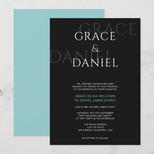 Invitation Mariage de nom d'ombre moderne de la monnaie et du (Devant / Derrière)