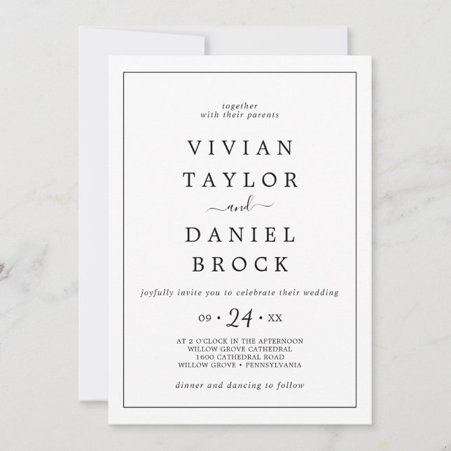 Invitation Mariage de noms gras minimalistes (Devant)