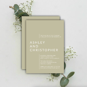 Invitation Mariage de noms isolés minimalistes vert Sage