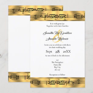 Invitation mariage de note de musique d'or