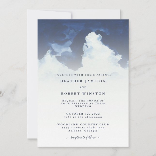 Invitation Mariage de nuages de ciel d'aquarelle simple (Devant)