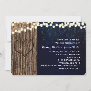 Invitation Mariage de Nuit avec Coeur Sculpté d'Arbre Rustiqu