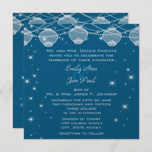 Invitation Mariage de nuit Turquoise & Silver Lanterns Stars 