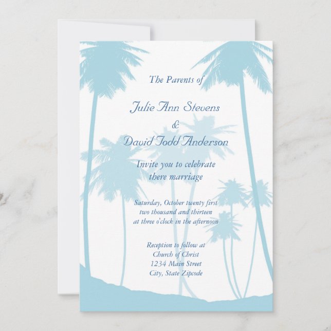Invitation Mariage de palmier bleu tropical (Devant)