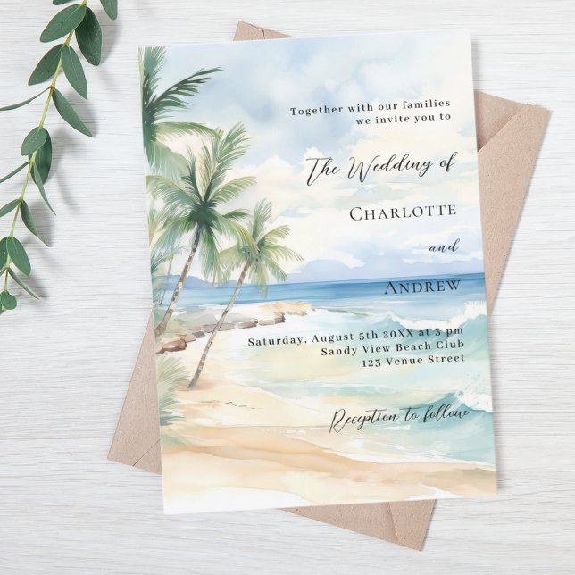 Invitation Mariage de palmiers de plage (Créateur téléchargé)