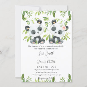 Invitation Mariage de pandas mignons sur fond de bambou vert 