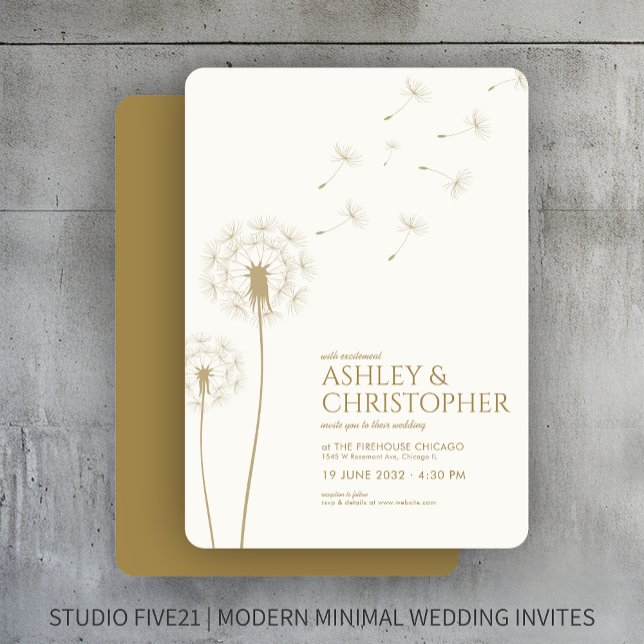 Invitation Mariage de pandelion or moderne simple (Créateur téléchargé)