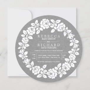 Invitation Mariage de papier kraft gris rose blanc
