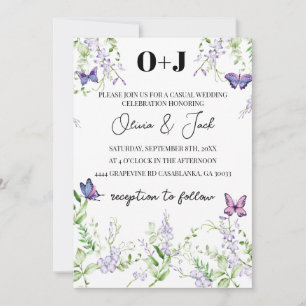 Invitation Mariage de papillon de la glycine monogramme