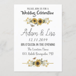 Invitation Mariage de papillon de tournesol rustique et éléga