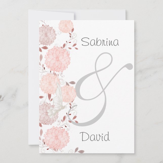 Invitation Mariage de papillons et de chrysanthèmes corallien (Devant)