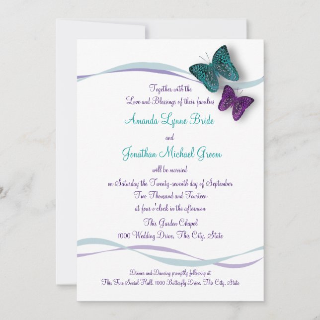 Invitation Mariage de papillons et de rubans (Devant)