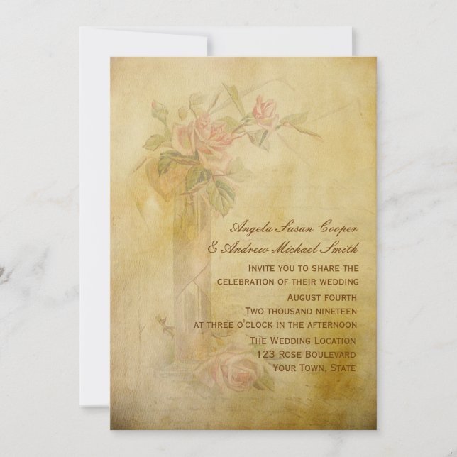Invitation Mariage de parachutisme des Roses Vintages (Devant)