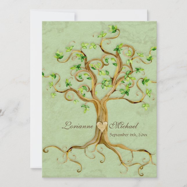 Invitation Mariage de parchemin vert antique des racines de l (Devant)