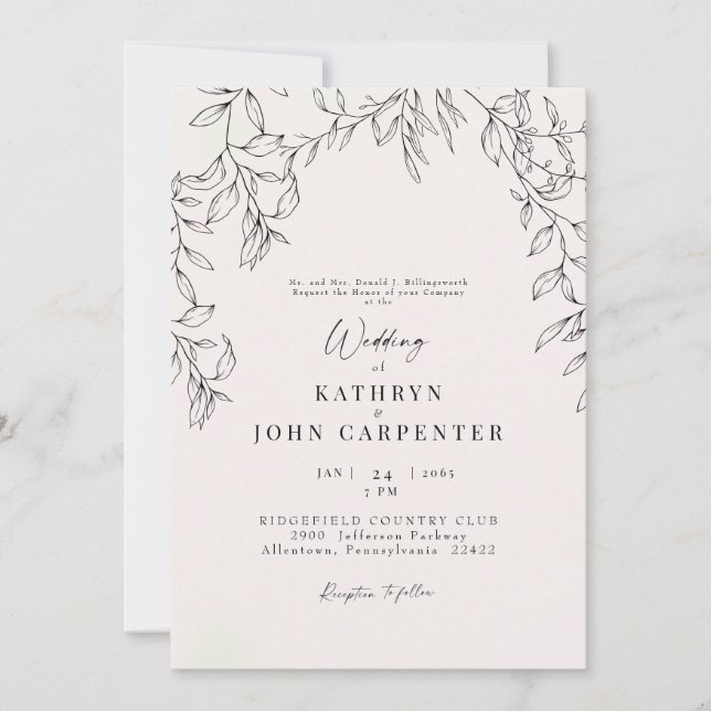 Invitation Mariage de parents de mariées en feuillage blanc (Devant)