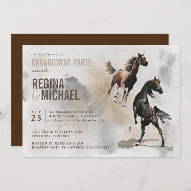 Invitation Mariage DE PARTICIPATION À L'Aquarelle Wild Horse (Devant / Derrière)