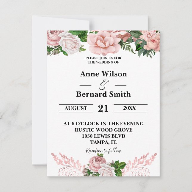 Invitation Mariage de Parties scintillant à séchage floral ro (Devant)