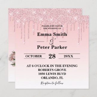 Invitation Mariage de Parties scintillant à séchage floral ro