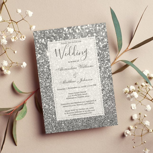 Invitation Mariage de parties scintillant argent chic et tend (Chic glamorous trendy silver glitter Wedding Invitation)