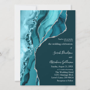 Invitation Mariage de Parties scintillant d'argent Turquoise