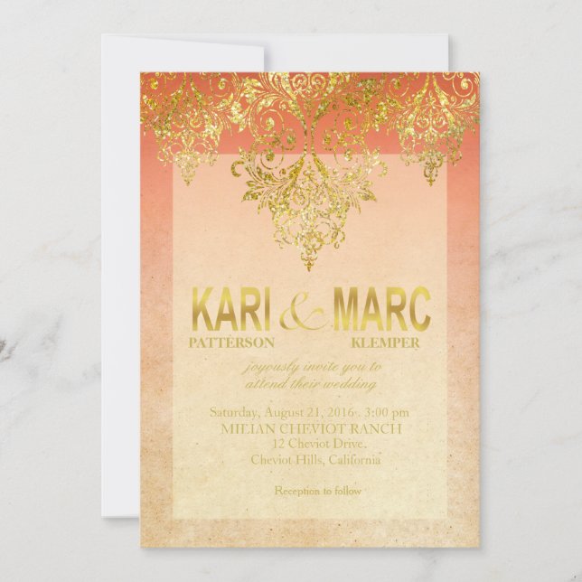 Invitation Mariage de Parties scintillant de l'Apricot et de  (Devant)