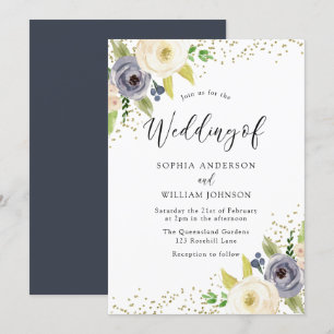 Invitation Mariage de Parties scintillant d'or Blush Navy Fle