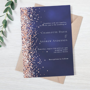 Invitation Mariage de parties scintillant d'or rose bleu mari