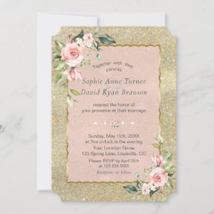 Invitation Mariage de Parties scintillant dorée de luxe aux f