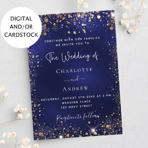 Invitation Mariage de parties scintillant en or bleu marine