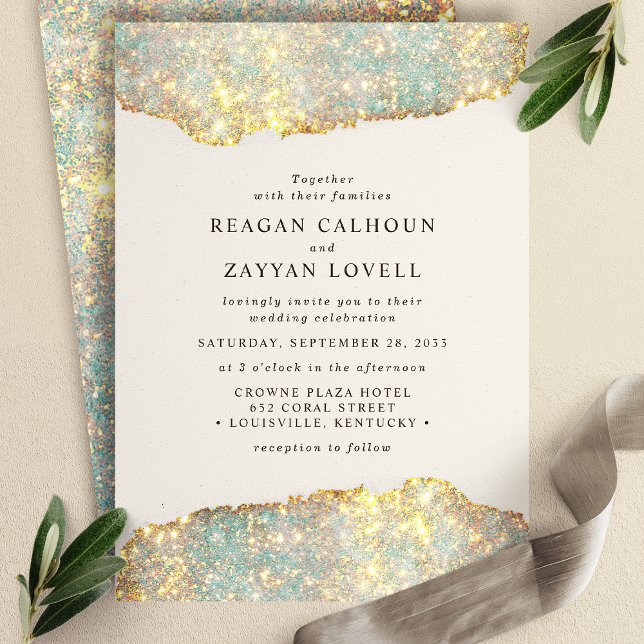 Invitation Mariage de Parties scintillant Glam moderne Hologr (Créateur téléchargé)