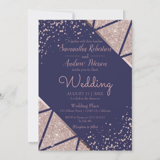 Invitation Mariage de Parties scintillant Gold Confetti Rose  (Devant)