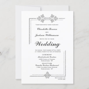 Invitation Mariage de Parties scintillant moderne blanc et ar