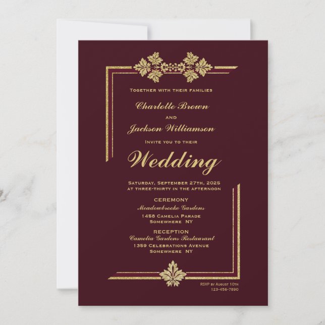 Invitation Mariage de Parties scintillant moderne de Bourgogn (Devant)